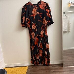 Nanette Lepore Black Midi Dress with Orange Floral Print